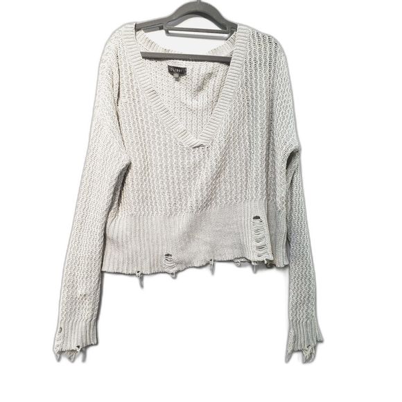 DL1961 Freeman 100% Cotton Distressed Open Knit V Neck Oversized Sweater L - Picture 2 of 10